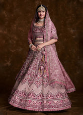 Wine Art Silk Thread, Zari, Sequins & Zarkan Work Bridal Lehenga